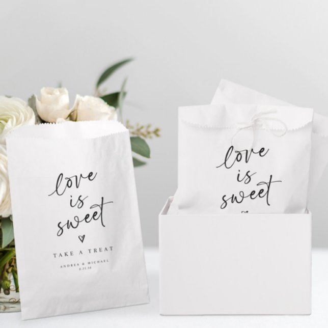 Fun Modern Love is Sweet Handwriting Heart Wedding Favour Bag (Fun Wedding Favor Candy Bags - Love is Sweet - Modern Handwriting Hand Drawn Heart)