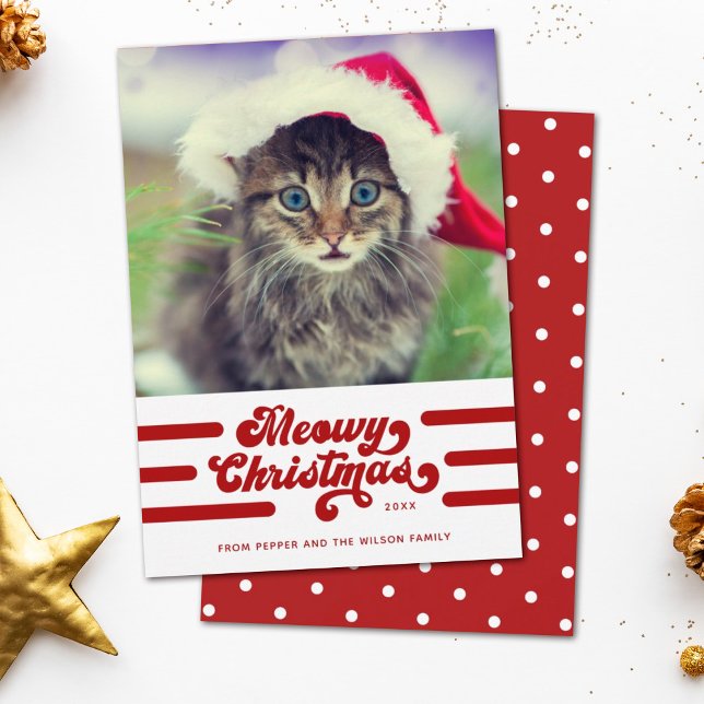 Fun Modern Meowy Christmas Typography Photo Holiday Card (Creator Uploaded)