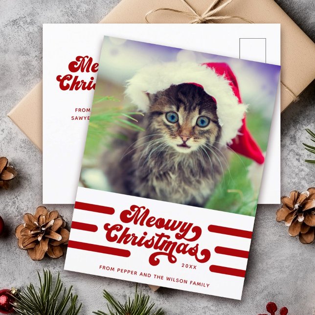 Fun Modern Meowy Christmas Typography Photo Postcard (Creator Uploaded)