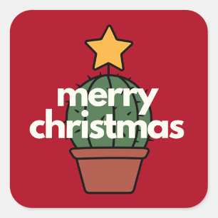 Fun Modern Merry Cacti Christmas Square Sticker