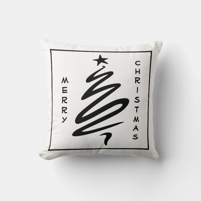 Fun Modern Merry Christmas Tree Star Custom Words Cushion (Front)