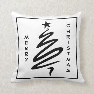 Fun Modern Merry Christmas Tree Star Custom Words Cushion