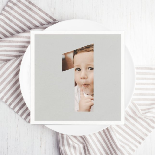 Fun Modern Minimal Photo First Year 1st Birthday Napkin (Creator Uploaded)