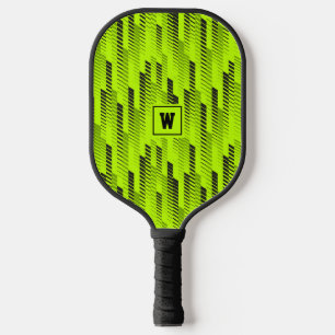Fun Modern Neon Green Abstract Geometric stripes Pickleball Paddle