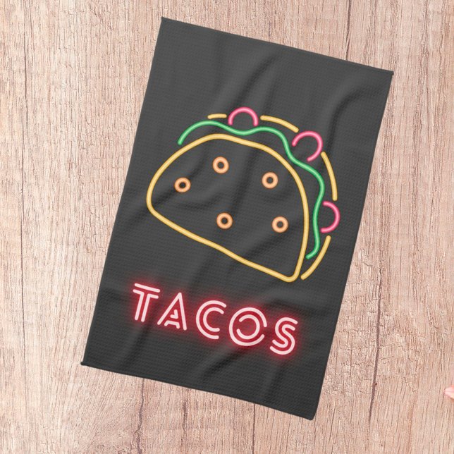 Fun Modern Neon Tacos Symbol   Tea Towel (Creator Uploaded)