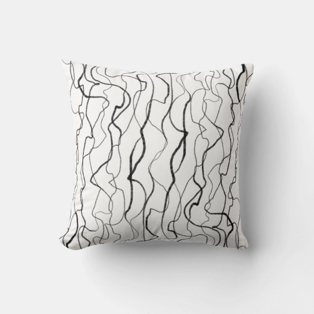 fun modern painted lines black and white cushion (Front)