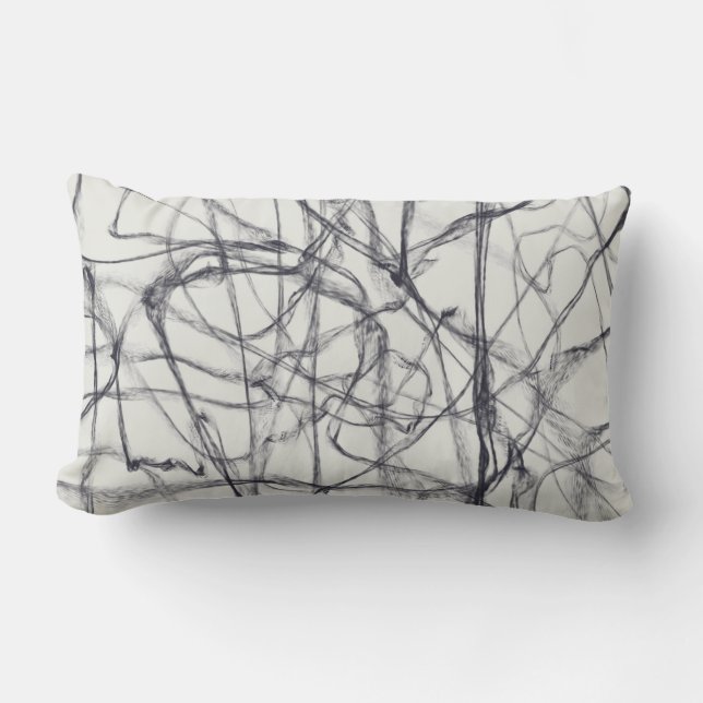 fun modern painted lines black and white lumbar cushion (Front)