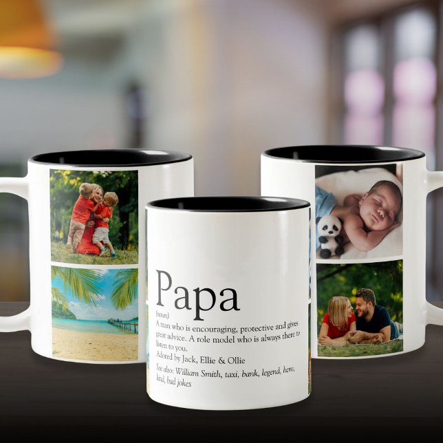 Fun Modern Papa Definition Quote Photo Collage Two-Tone Coffee Mug (Fun Modern Papa Definition Quote Photo Collage Two-Tone Coffee Mug)