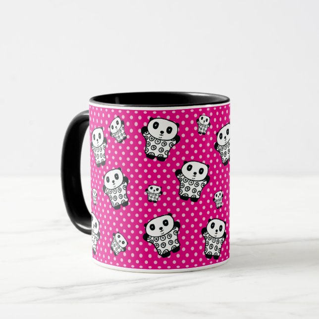 Fun Modern Pink Girly Kawaii Panda Bear Polka Dots Mug (Front Left)
