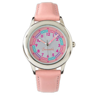 Fun Modern Pink Stylish Custom Name Kids Watch