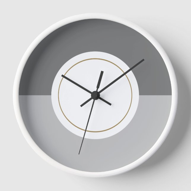 Fun Modern Professional Grey Rim Stripe On White Clock (Front)