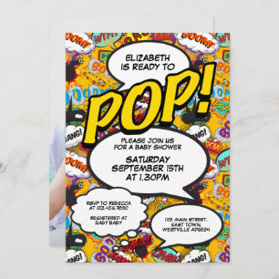 Fun Modern Ready to Pop Baby Shower Comic Photo Invitation