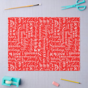 Fun Modern Red Merry Christmas Script Decoupage Tissue Paper