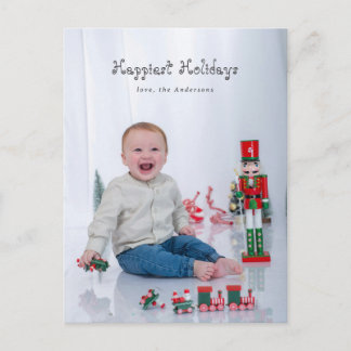 Fun Modern Script Happy Holidays Full bleed Holiday Postcard