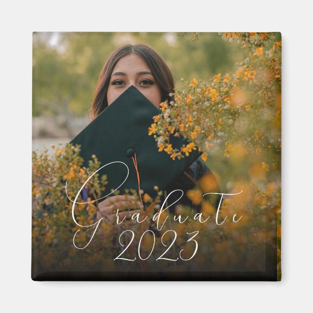 Fun Modern Script Photo Graduation Announcement Magnet (Front)