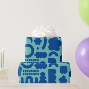 Fun Modern Shapes Colourful Aqua Blue Wrapping Paper
