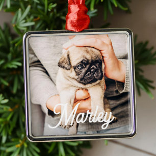 Fun Modern Simple Custom Pet Photo Keepsake Metal Ornament