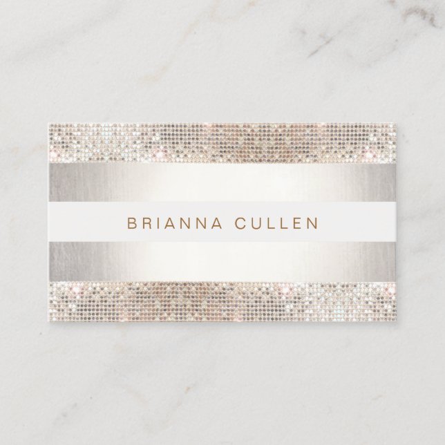 Fun Modern Stripes, Silver Sequin Business Card (Front)