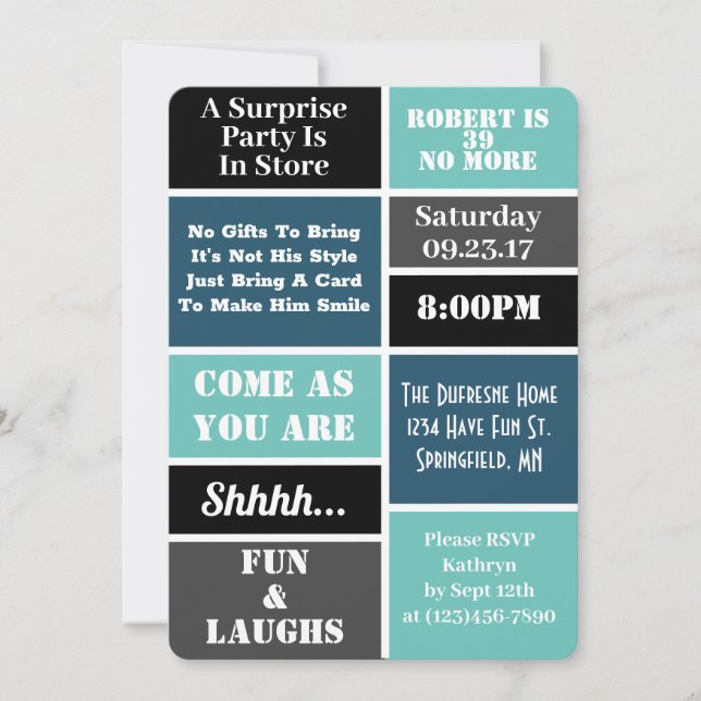 Fun & Modern Surprise Birthday Party Invitation (Front)