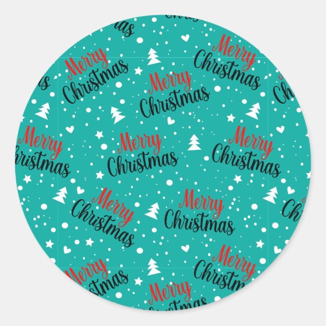 Fun Modern Teal Merry Christmas Script Classic Round Sticker (Front)