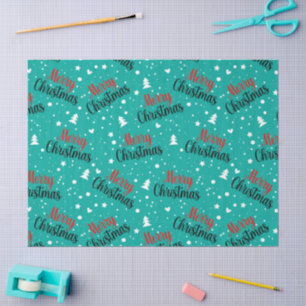 Fun Modern Teal Merry Christmas Script Decoupage Tissue Paper