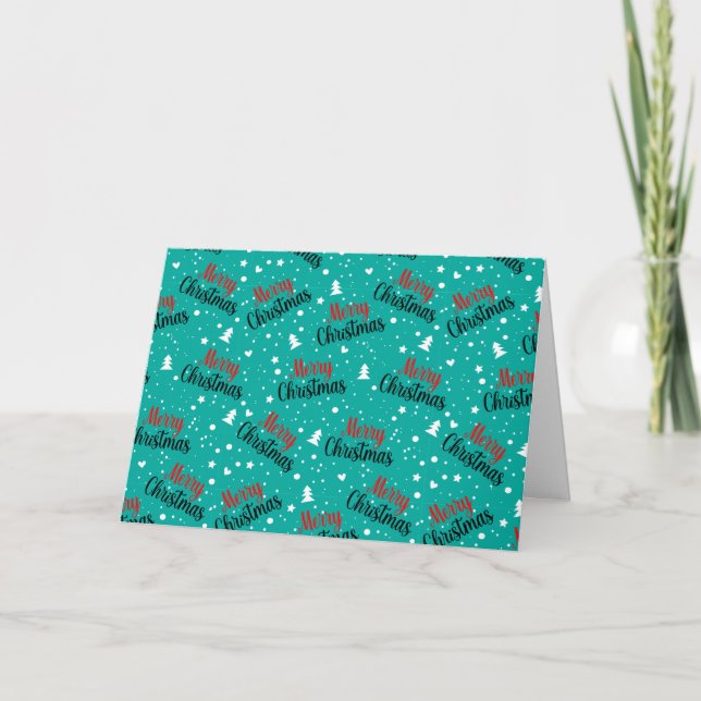 Fun Modern Teal Merry Christmas Script  Holiday Card (Front)