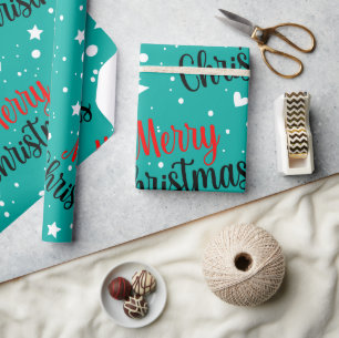 Fun Modern Teal Merry Christmas Script Wrapping Paper