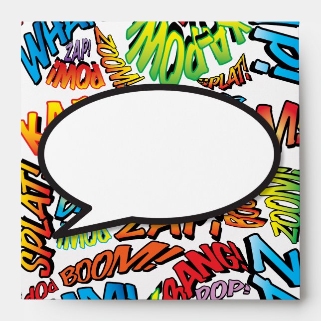 Fun Modern Typographic Comic Book Speech Bubble Envelope (Front)