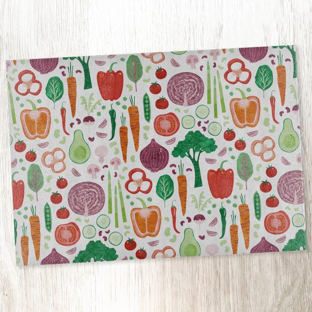 Fun Modern Vegetable Pattern Cutting Board (Fun modern colorful healty vegetable pattern cutting board for foodies, chefs and cooks)
