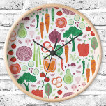 Fun Modern Vegetable Pattern Kitchen Clock<br><div class="desc">Featuring a fun modern pattern made up of lots of delicious vegetables. Original art by Nic Squirrell.</div>