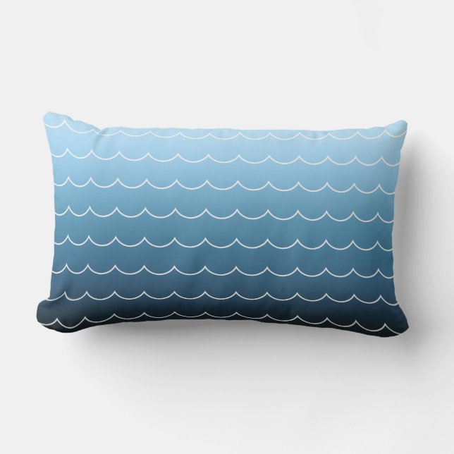 Fun Modern Wave Pattern Blue Gradient Lumbar Cushion (Front)