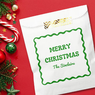 Fun Modern Wavy Border Green Christmas Party Favour Bag