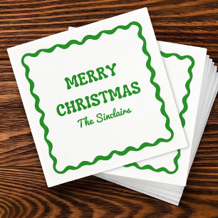 Fun Modern Wavy Border Green Christmas Party Napkin