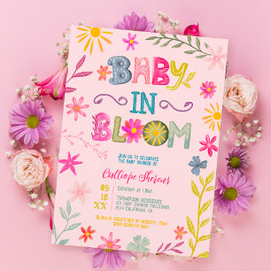 Fun modern whimsical floral baby in bloom shower invitation