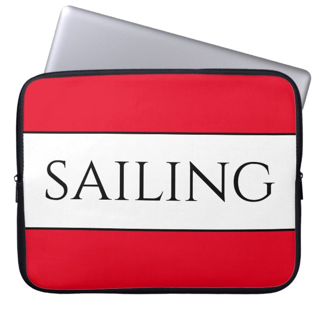 Fun Modern White Bold Red Trim SAILING Stripes Laptop Sleeve (Front)
