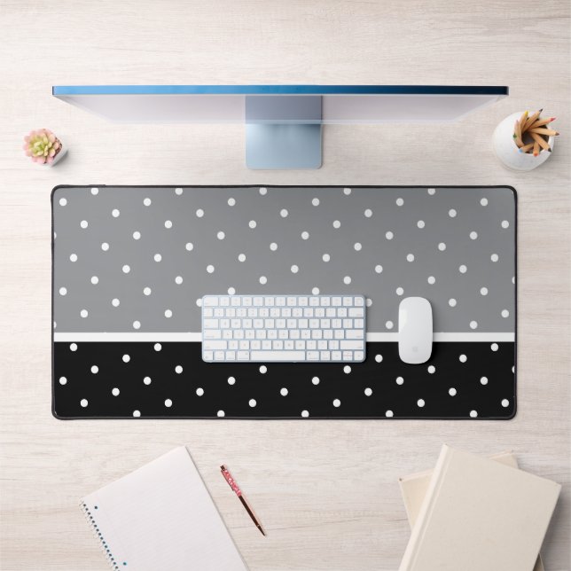 Fun Modern White Dotted Black Grey Colour Block Desk Mat (Office 1)