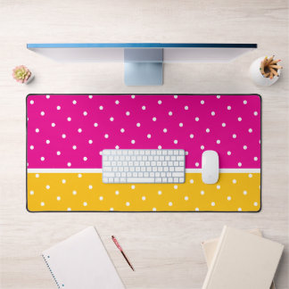 Fun Modern White Dotted Pink Orange Colour Block Desk Mat