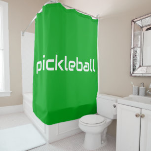 Fun Modern White PICKLEBALL Text On Bright Green Shower Curtain