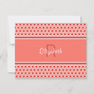 Fun Monogram Coral Red White Geometric Pattern Card