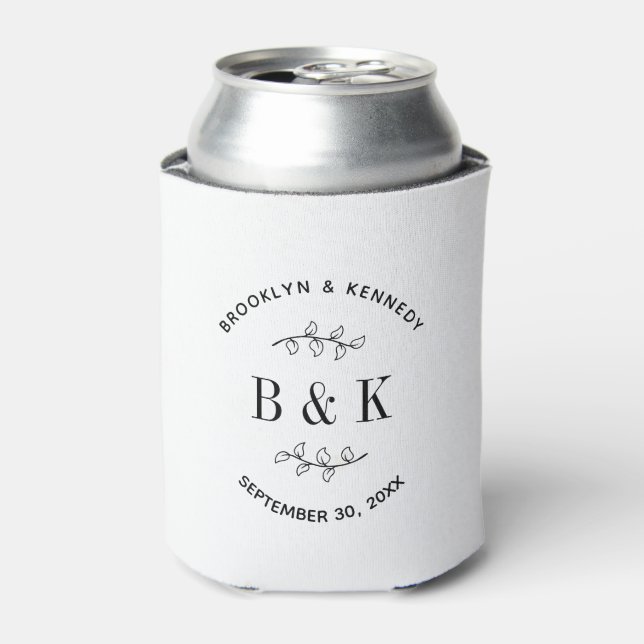 Fun Monogram Floral Botanical Wedding Couple Name Can Cooler (Can Front)
