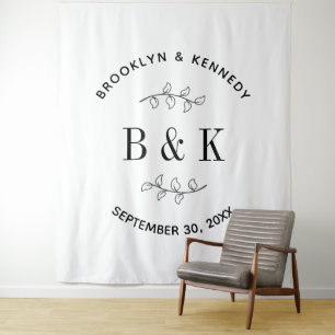Fun Monogram Floral Botanical Wedding Couple Name Tapestry