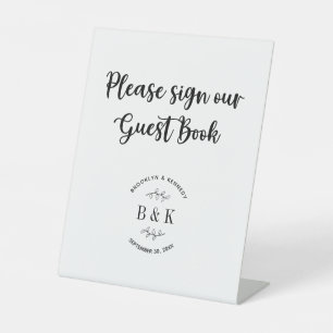 Fun Monogram Floral Botanical Wedding Guest Book Pedestal Sign