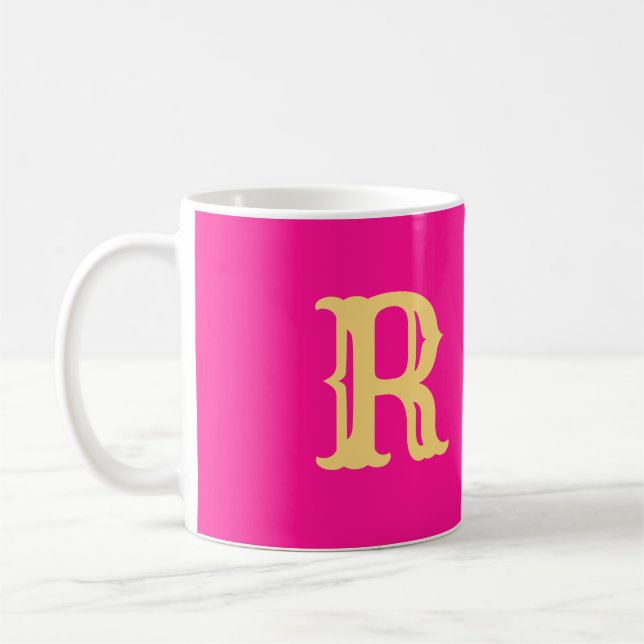 Fun Monogram Hot Pink Coffee Mug (Left)