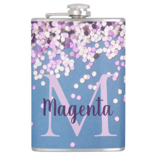 Fun Monogram Lavender Confetti on Blue       Hip Flask