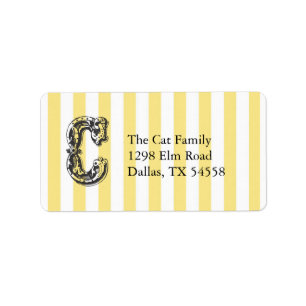 Fun Monogram Letter C on Yellow Stripe Background Label