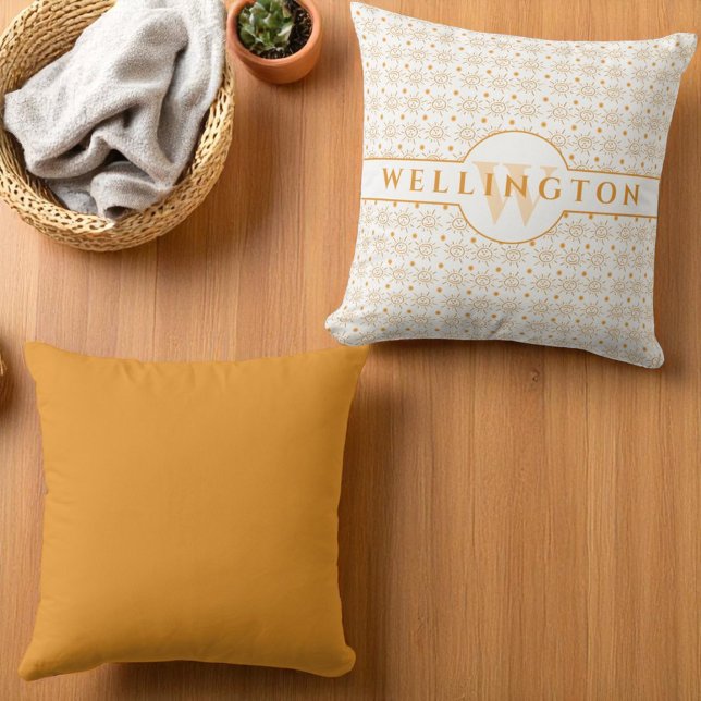 Fun Monogram Name  Hand Drawn Sun Cushion (Front and back throw pillow )