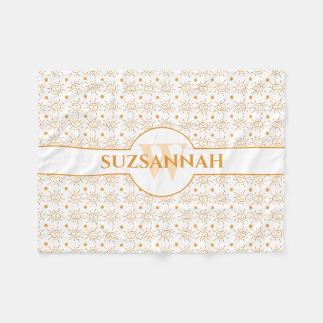 Fun Monogram Name  Hand Drawn Sun Fleece Blanket (Front (Horizontal))