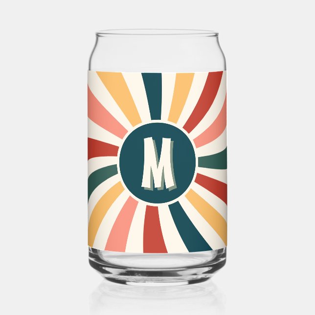 Fun Monogrammed Colourful Retro Pattern Can Glass (Front)