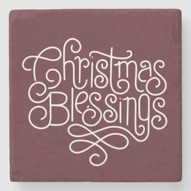 Fun monoline Christmas Blessings script  Stone Coaster (Front)