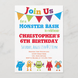 Fun Monster Kids Birthday Party Invitations